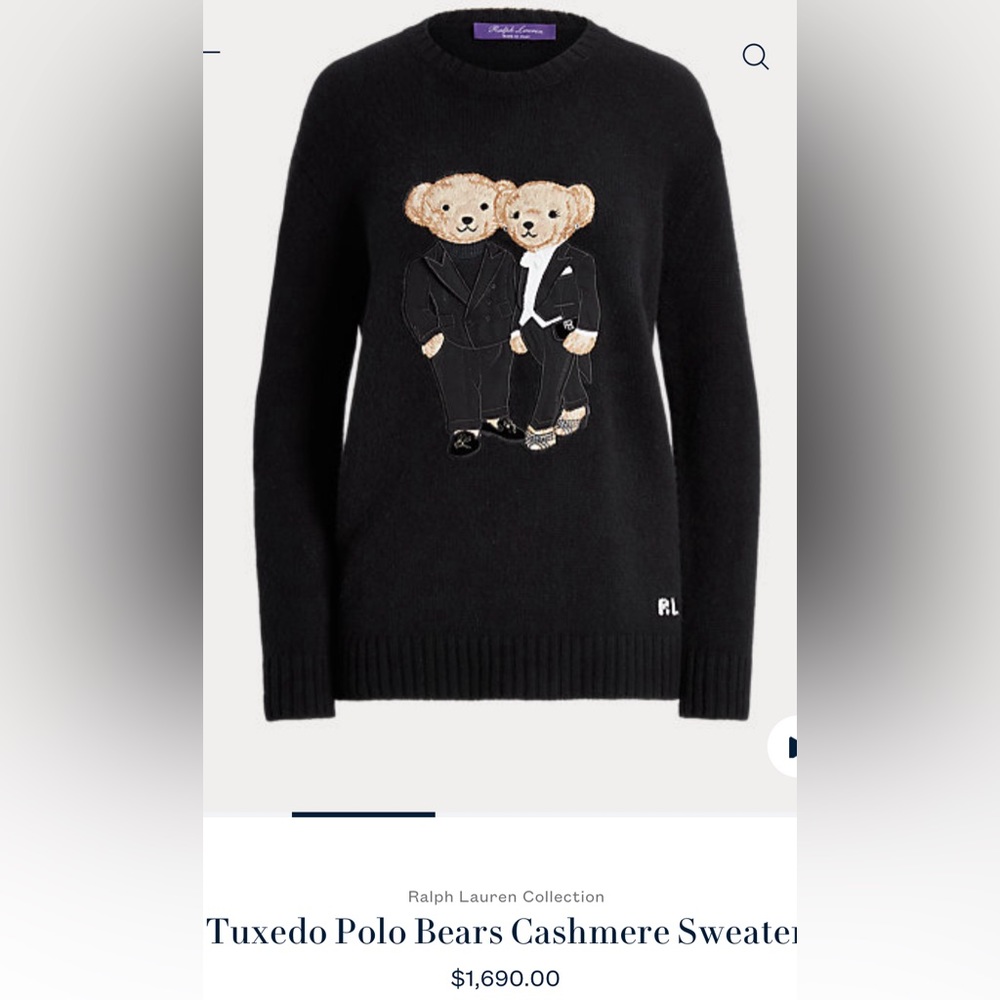 Tuxedo Polo Bears Cashmere Sweater M NWOT Ralph Lauren Retails @ $1690 + Taxes